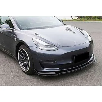 EPARTS 3 Pieces Style Unpainted Matt Black ABS Front Bumper Lip Spoiler Side Body Kit Trim Protection Compatible with 2017-2023 Tesla Model 3