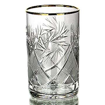 HomeHut Russian Cut Crystal Tea Glass for Hot & Cold Beverages (8.5 oz), 24K Gold Rimmed Glassware f...