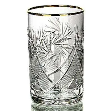 HomeHut Russian Cut Crystal Tea Glass for Hot & Cold Beverages (8.5 oz), 24K Gold Rimmed Glassware f...