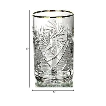 HomeHut Russian Cut Crystal Tea Glass for Hot & Cold Beverages (8.5 oz), 24K Gold Rimmed Glassware fits Metal Holder Podstakannik, Vintage Soviet USSR (2)