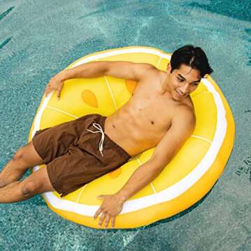 Big Joe Fruit Slice Float No Inflation Needed Pool Lounger, Lemon Mesh, Quick Draining Fabric, 4 feet Big