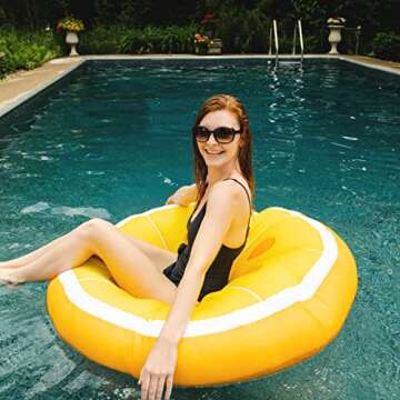 Big Joe Fruit Slice Float No Inflation Needed Pool Lounger, Lemon Mesh, Quick Draining Fabric, 4 feet Big