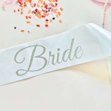 Magnusson's Garden Bride Sash, White and Silver Glitter Bachelorette Party Sash for Future Mrs, Bridal Shower Sash for Bride-to-Be, in My Bride Era Wedding Party Decorations