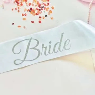 Magnusson's Garden Bride Sash, White and Silver Glitter Bachelorette Party Sash for Future Mrs, Bridal Shower Sash for Bride-to-Be, in My Bride Era Wedding Party Decorations