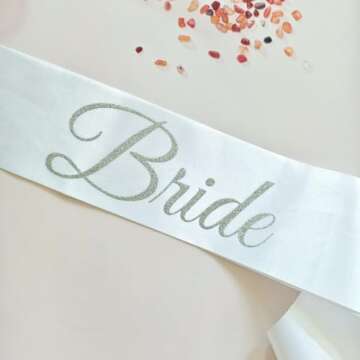 Magnusson's Garden Bride Sash, White and Silver Glitter Bachelorette Party Sash for Future Mrs, Bridal Shower Sash for Bride-to-Be, in My Bride Era Wedding Party Decorations