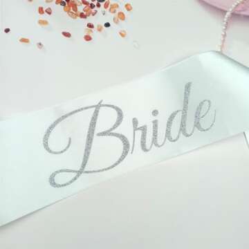 Magnusson's Garden Bride Sash, White and Silver Glitter Bachelorette Party Sash for Future Mrs, Bridal Shower Sash for Bride-to-Be, in My Bride Era Wedding Party Decorations