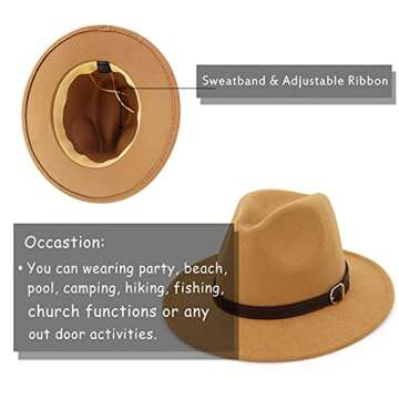 Gossifan Men & Women Panama Hat Classic Wide Brim Fedora Hat with Belt Buckle-Camel