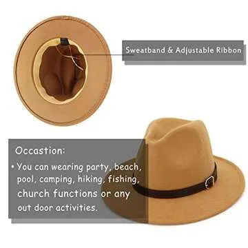 Gossifan Men & Women Panama Hat Classic Wide Brim Fedora Hat with Belt Buckle-Camel