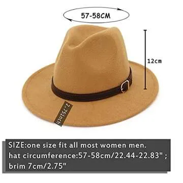 Gossifan Men & Women Panama Hat Classic Wide Brim Fedora Hat with Belt Buckle-Camel