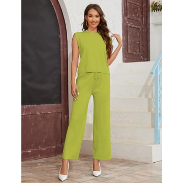 TIQOJE Women's 2 Piece Sweater Set in Green - Stylish Comfort