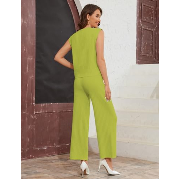 TIQOJE Women's 2 Piece Sweater Set in Green - Stylish Comfort