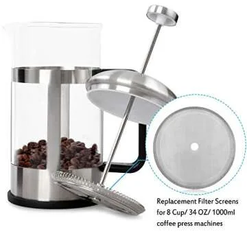Boao 18 Packs French Press Replacement Cafetiere Filter Mesh Screen Coffee French Press Filters, 4 Inch Stainless Steel Reusable, for 8 Cup/ 34 OZ/ 1000 ml Coffee Tea Makers
