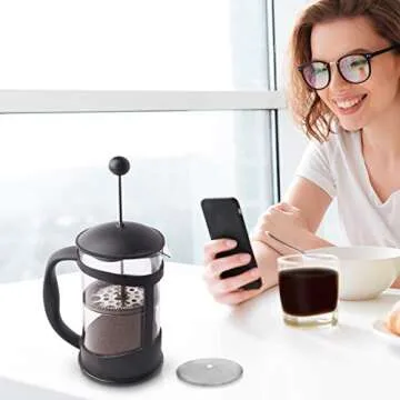 Boao 18 Packs French Press Replacement Cafetiere Filter Mesh Screen Coffee French Press Filters, 4 Inch Stainless Steel Reusable, for 8 Cup/ 34 OZ/ 1000 ml Coffee Tea Makers