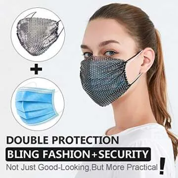 Masquerade Mask for Women Sparkly Rhinestones Mesh Mask Crystal Halloween Masks Glitter Mask Luxury Face Mask For Nightclub Party Ball Venetian Mardi Gras Costume Fancy Dress Party Supplies (Black)