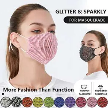Masquerade Mask for Women Sparkly Rhinestones Mesh Mask Crystal Halloween Masks Glitter Mask Luxury Face Mask For Nightclub Party Ball Venetian Mardi Gras Costume Fancy Dress Party Supplies (Black)