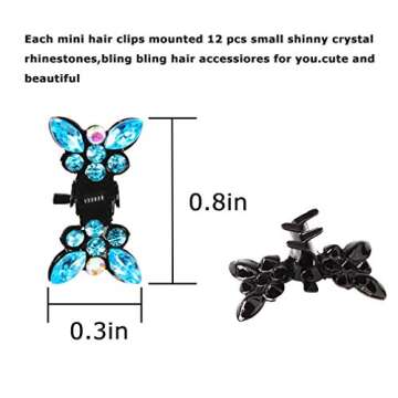 ANBALA 65pcs Mini Butterfly Hair Clips with Rhinestones