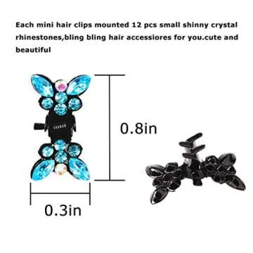 ANBALA 65pcs Mini Butterfly Hair Clips with Rhinestones