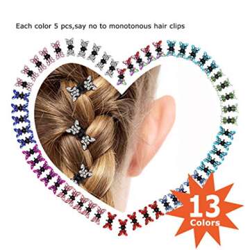 ANBALA 65pcs Mini Butterfly Hair Clips with Rhinestones