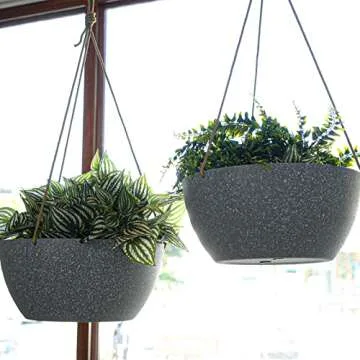 SwinDuck 13 Inch 2 Pack Large Hanging Planters for Indoor Outdoor Plants, Plastic Hanging Basket Pots for House Plants Flowers, Grey