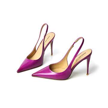 FSJ Women's Pointed Toe Stiletto Pumps Chic Slingback High Heels Slip on Party Office Dress Shoes Size 6 Fuchsia