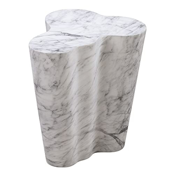 Tov Furniture Modern Slab Living Room Tall Side Table - Handmade White Marble, 22 Inch