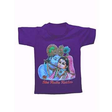 M A IMPEX Cotton T-Shirt for Kids with Rubber Print of Krishna ji and Radha Ji – Round Neck – Half Sleeves T-Shirt Purple
