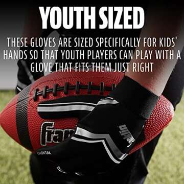 Franklin Sports Youth Football Receiver Gloves - Shoktak High Grip for Kids - Black - Medium