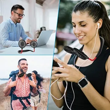 GULAKI Hands Free Portable Neck Fan - Rechargeable Mini USB Personal Fan Battery Operated with 3 Level Air Flow, 7 LED lights for Home Office Travel Indoor Outdoor (Black)