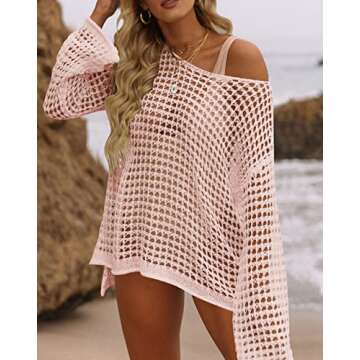 ZESICA Women's 2025 Summer Crochet Hollow Out Long Sleeve Beach Bikini Swimsuit Mesh Cover Up Tunic ...