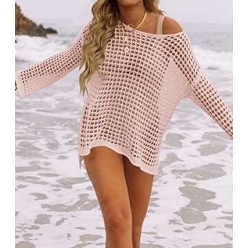 ZESICA Summer Hollow Out Beach Cover Up in Pink