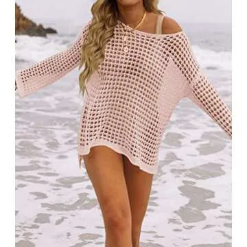 ZESICA Summer Hollow Out Beach Cover Up in Pink