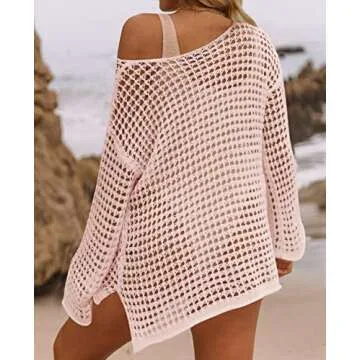 ZESICA Summer Hollow Out Beach Cover Up in Pink