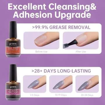 YAYA NAILS Dehydrator and Primer, Acid Free Natural Nail Prep Dehydrate & Bond Primer Kit, Acrylic Nail Supplies Primer Nail Tech Must Haves Set