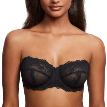 DOBREVA Unlined Lace Strapless Bra Sexy See Through Plus Size Convertible Underwire Bras Black 36D