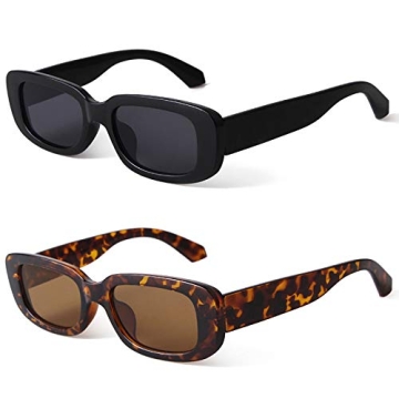 KUGUAOK Retro Rectangle Sunglasses for Men and Women - Vintage Style with UV Protection