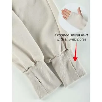 Arssm Cropped Hoodie Women Long Sleeve Sweatshirts Casual Fashion Hooded Zip up Workout Jacket with Thumb Holes (Beige-S)