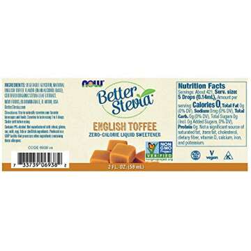 NOW Foods, Better Stevia, Liquid Zero-Calorie Sweetener, English Toffee, Low Glycemic Impact, Kosher, 2-Ounce
