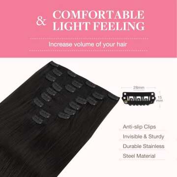 GOO GOO Clip in Hair Extensions Real Human Hair, Remy Human Hair Extensions Clip ins for Women, Natural Human Hair, 22inch 150g 9Pcs, 1B Natural black