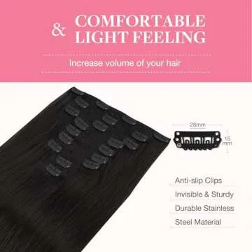 GOO GOO Clip in Hair Extensions Real Human Hair, Remy Human Hair Extensions Clip ins for Women, Natural Human Hair, 22inch 150g 9Pcs, 1B Natural black