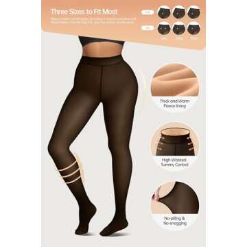 Vertvie Fleece Lined Tights for Women Thermal Pantyhose Fake Translucent Winter Warm Tights High Wai...