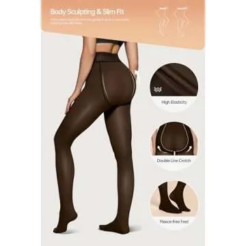 Vertvie Fleece Lined Tights for Women Thermal Pantyhose Fake Translucent Winter Warm Tights High Waisted Thick Leggings (220g-Thin Fleece,Black Sheer,Large-X-Large)