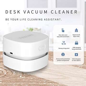 TRZLIFE Desk Vacuum, Upgraded Version of Mini Desk Vacuum Cleaner More Durable Desk Accessory Sucks Tiny Items and Crumbs on Desktop Drawer Countertop Ideal Tech White Elephant Gift