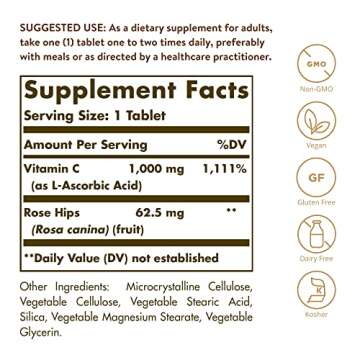 Solgar Vitamin C 1000 mg with Rose Hips - Powerful Immune Support Supplement