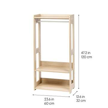 IRIS USA Small Open Wood Clothing Rack for Small Spaces, Clothes Rack with Shelves, Garment rack wit...