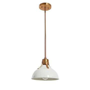 Robert Stevenson Lighting Cooper - Metal Ceiling Light with Shade, White and Brushed Gold, 10"