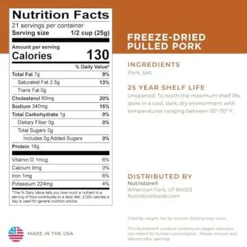 Nutristore Freeze Dried Pulled Pork for Emergency Food Supply