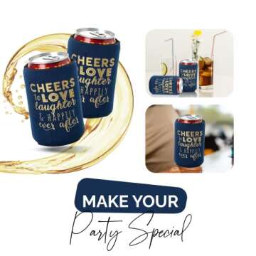 Wedding Can Cooler Decorations - 12 Cheers to Love Laughter and Happily Ever After, Rehearsal Dinner Favors, Wedding Supplies - Bridal Showers, Engagements Party Favors (Navy Blue, Regular)