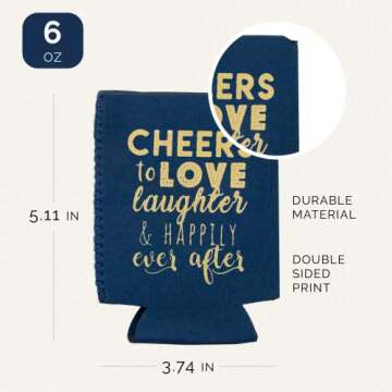 Wedding Can Cooler Decorations - 12 Cheers to Love Laughter and Happily Ever After, Rehearsal Dinner Favors, Wedding Supplies - Bridal Showers, Engagements Party Favors (Navy Blue, Regular)