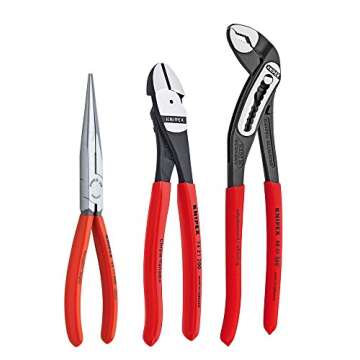 KNIPEX Tools 00 20 08 US1 Long Nose, Diagonal Cutter, and Alligator Pliers 3-Piece Tool Set, Red (Pa...