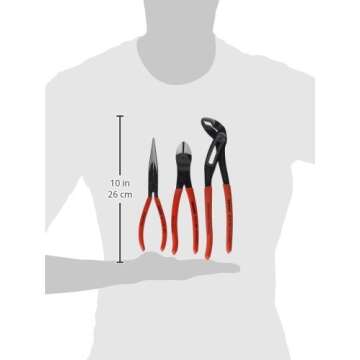 KNIPEX Tools 00 20 08 US1 Long Nose, Diagonal Cutter, and Alligator Pliers 3-Piece Tool Set, Red (Packaging May Vary)